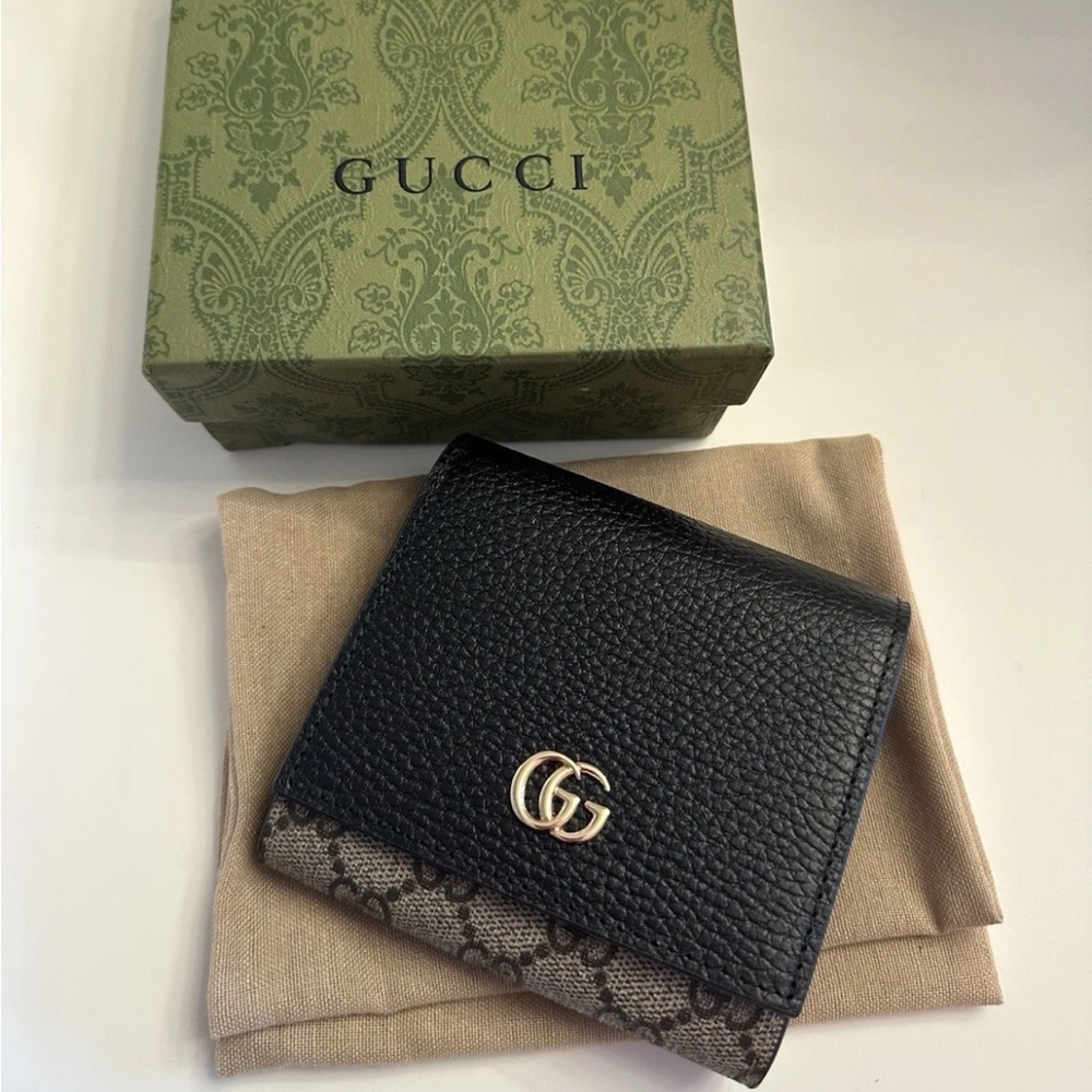 Gucci GG Marmont Black and Brown Leather Monogram Wallet